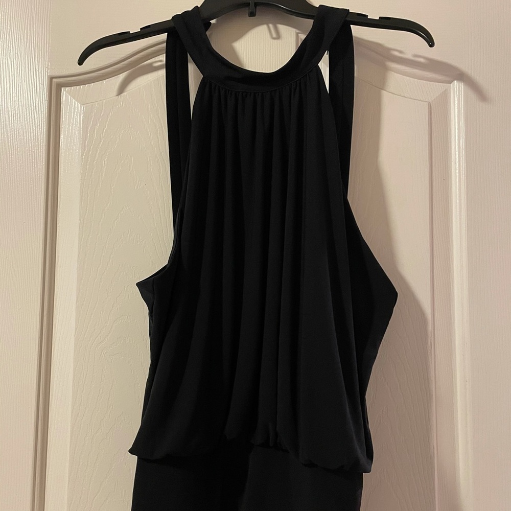 Mock neck flowy but fitted at bottom blouse tank